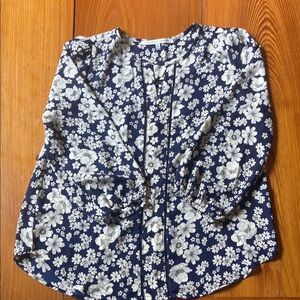 Collective Concepts Blue and White Blouse with Mandarin Collar